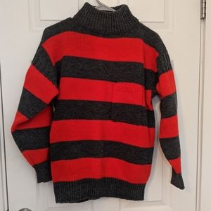 Red and grey striped mock neck sweater